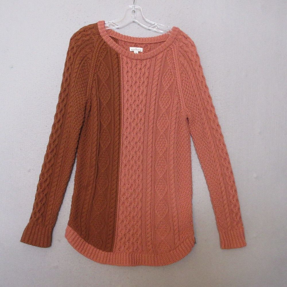 LL Bean Signature Sweater Small Fisherman Cable Knit Zipper Tunic‎ Colorblock
